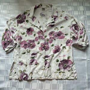 Good Earth Clothing Button Up Purple Floral Linen Blouse